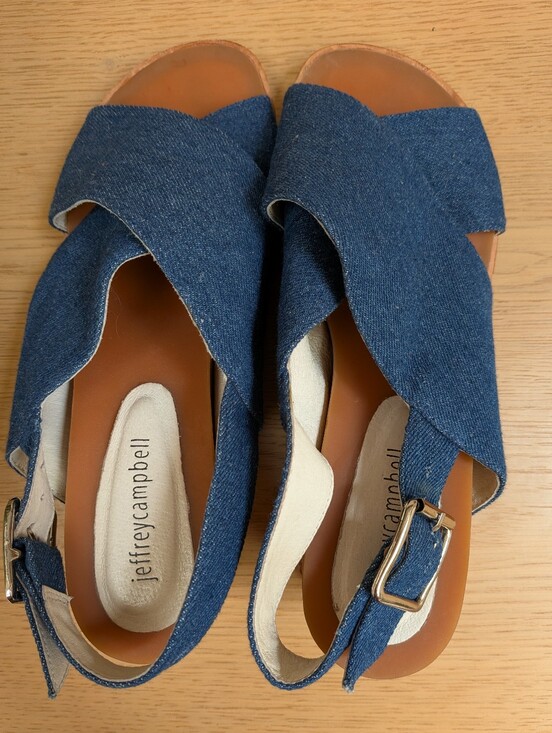 Jeffrey Campbell Blue Denim Sling Back Wedge Heeled Sandals Size 9